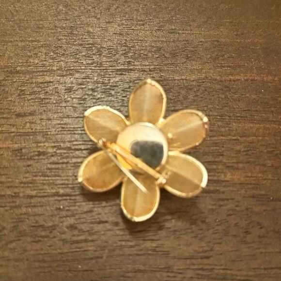 VTG Gold Tone Star Burst Clip on Earrings & Brooch Flower Retro Round Studs - Picture 7 of 10